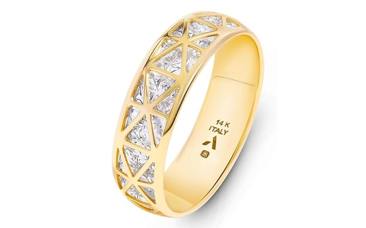14K-Goldring aus Italien mit geometrischem Diamantschliff-Design