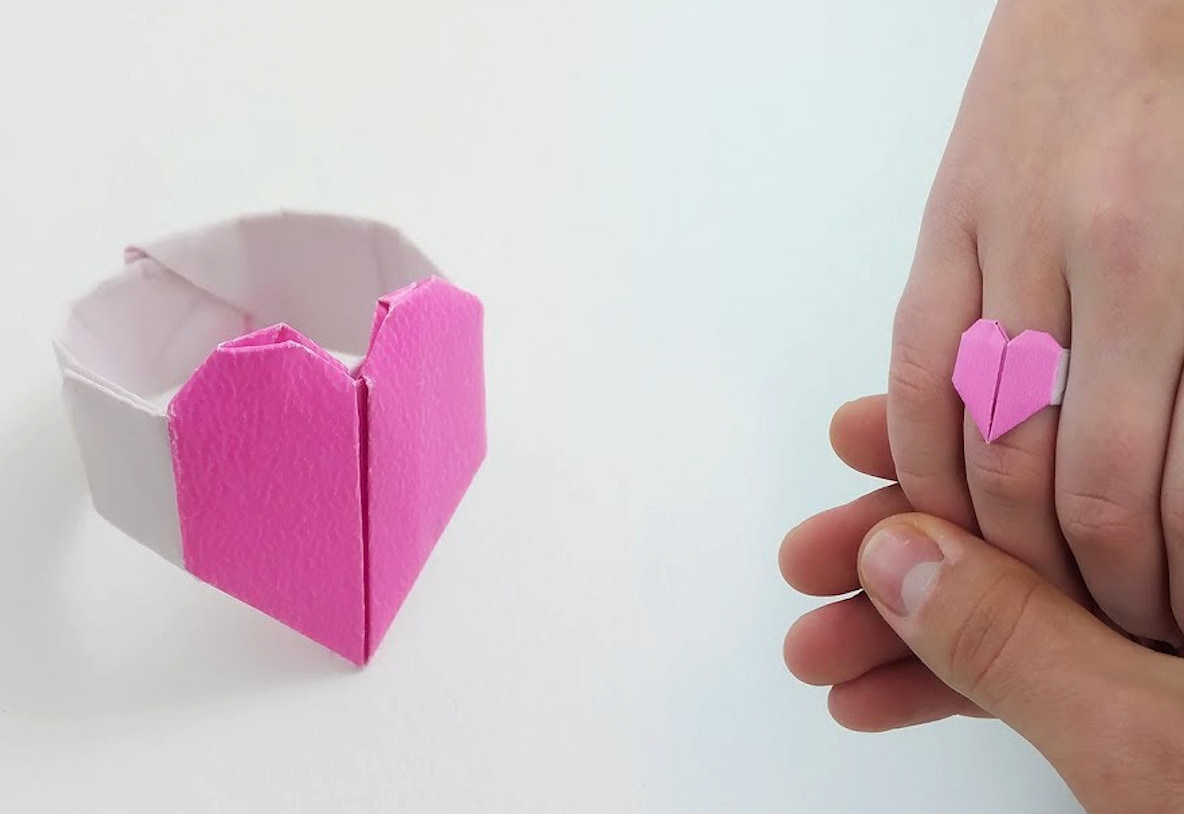 Bague en origami en forme de cœur